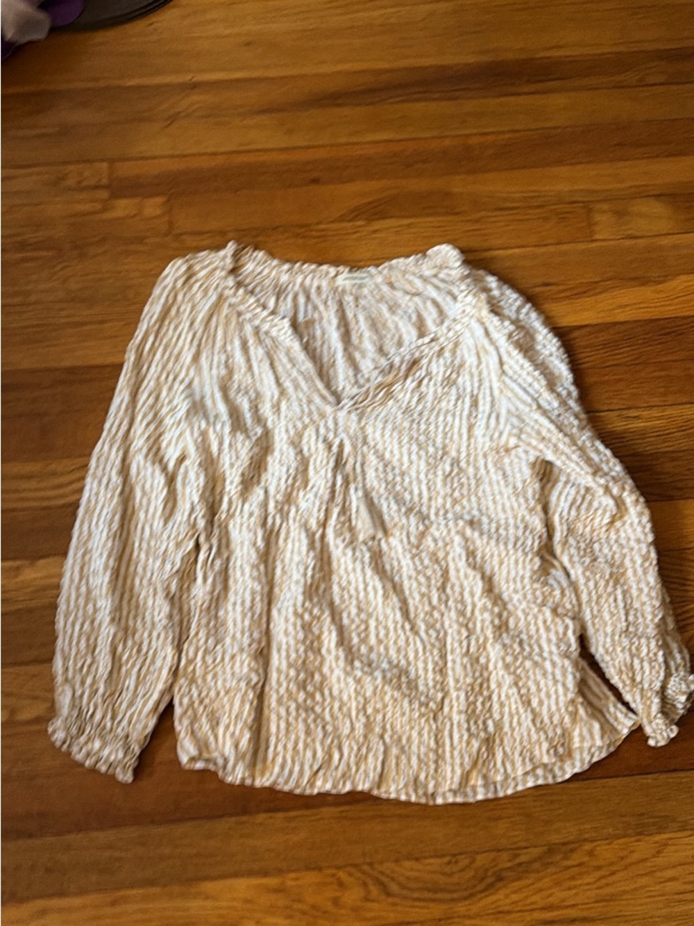 Women's Cream Textured V-Neck Blouse